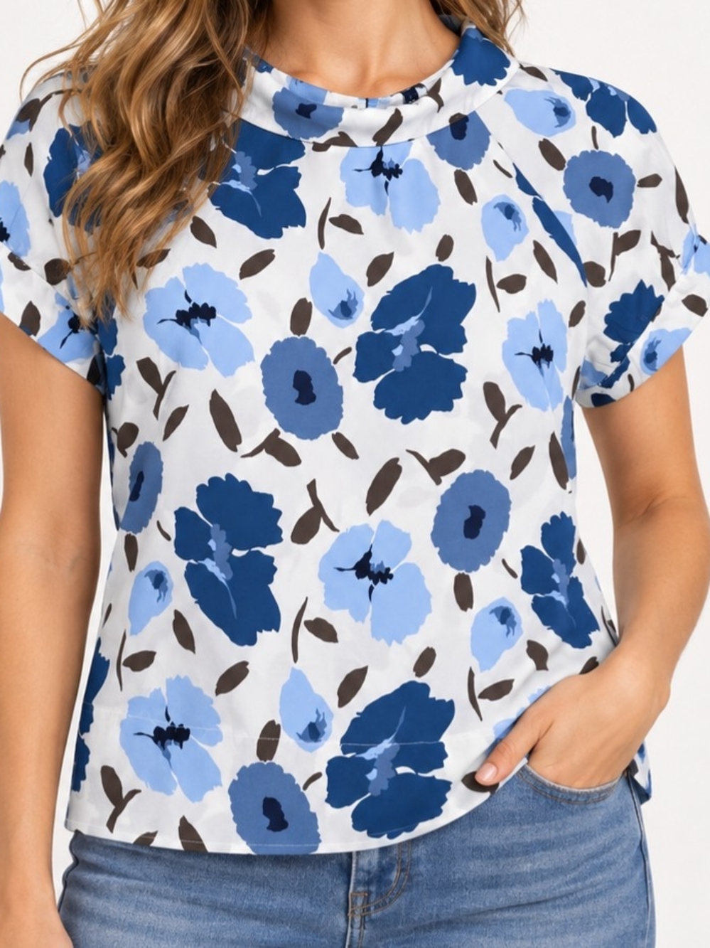 Ann Taylor Blue Floral Short Sleeve Blouse